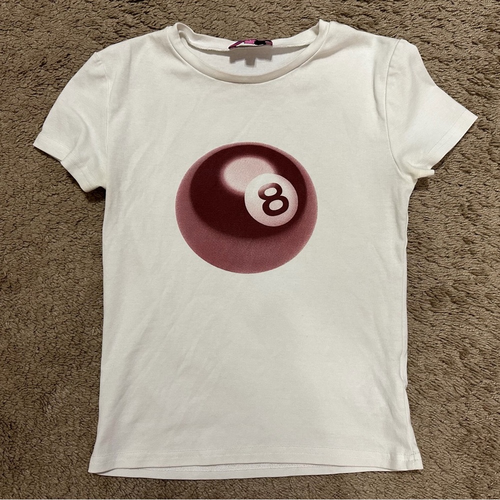 Edikted White Tee with Maroon 8-Ball Graphic A-98
